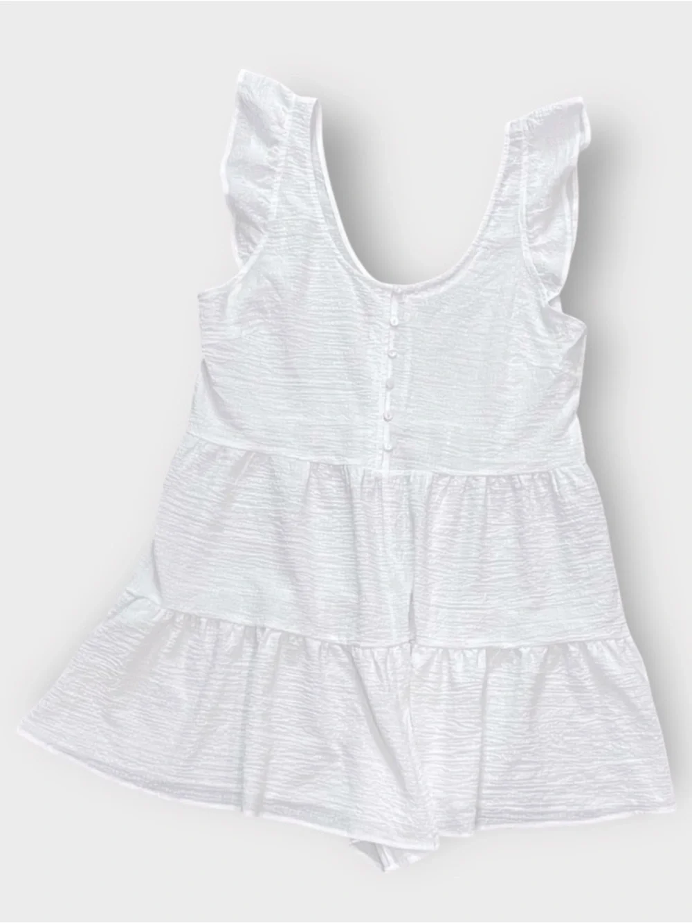 White Gauze Romper Dress Tiered Mini Flutter Sleeve Built In Shorts XL XXL 0X